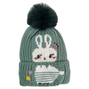 Bunny Kids Boys Girls Winter Pom Pom Xmas Holidays Knitted Warm Hat Beanie-Green
